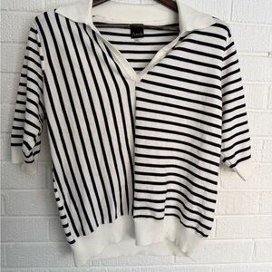 Aaeda Women's Navy Blue and White Striped Blouse
